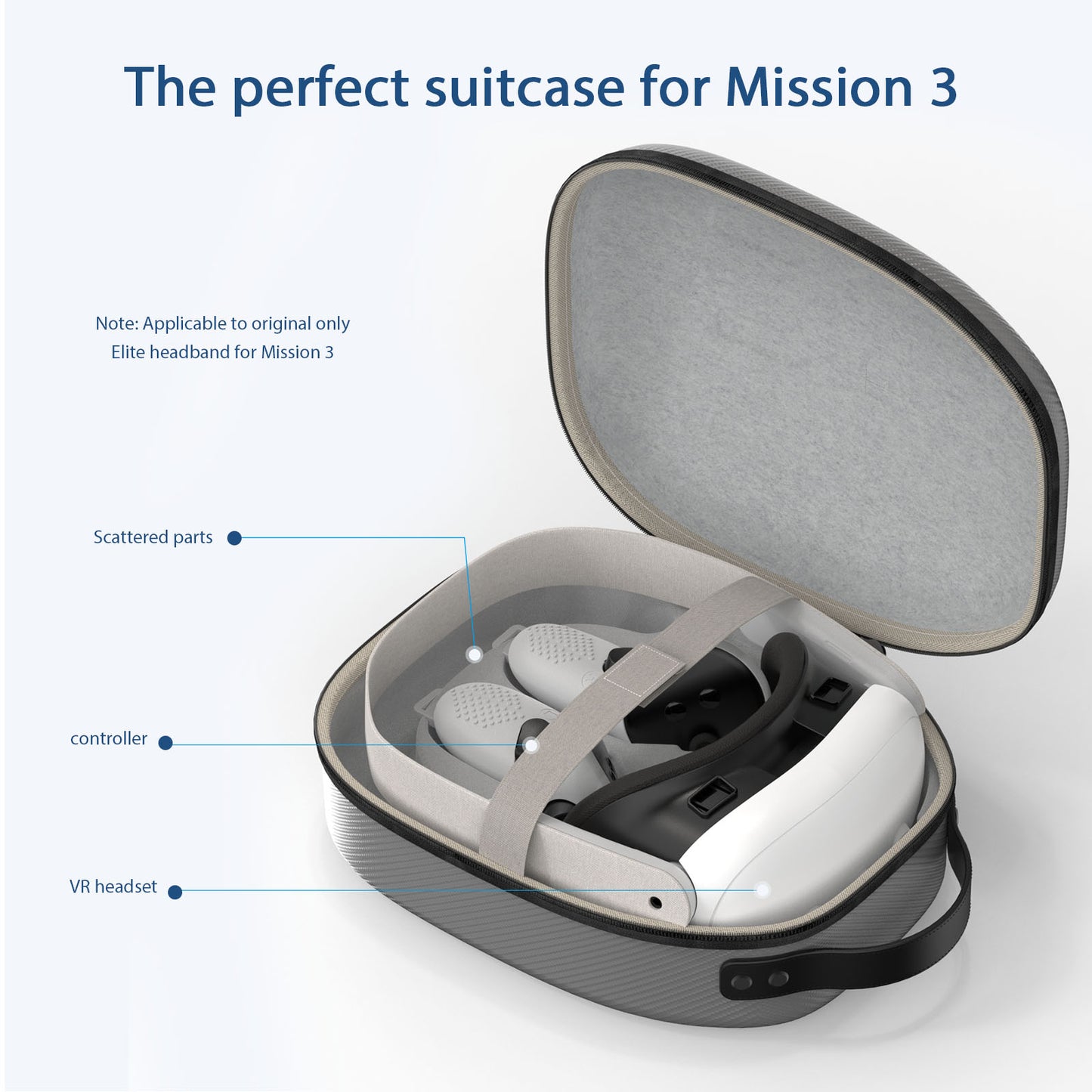 VR Carrying Case Hard EVA Case With 3 Convex Points Silvery Compatible with Quest 3